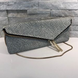 Henri Bendel black/white python Deb slim clutch